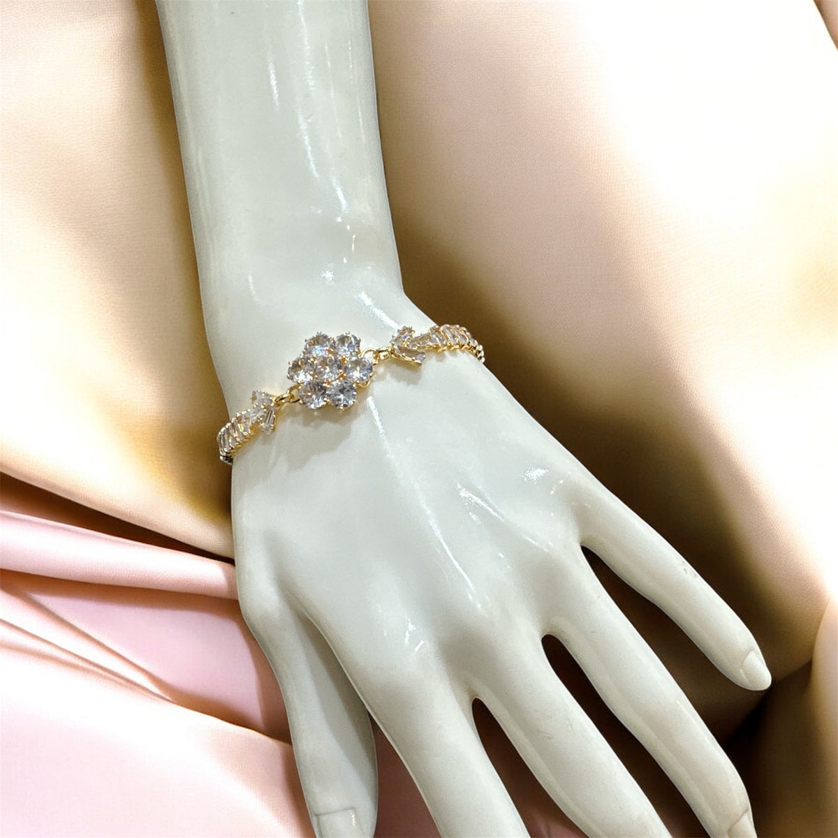 PA117 Gold with white American Diamond stones bracelet