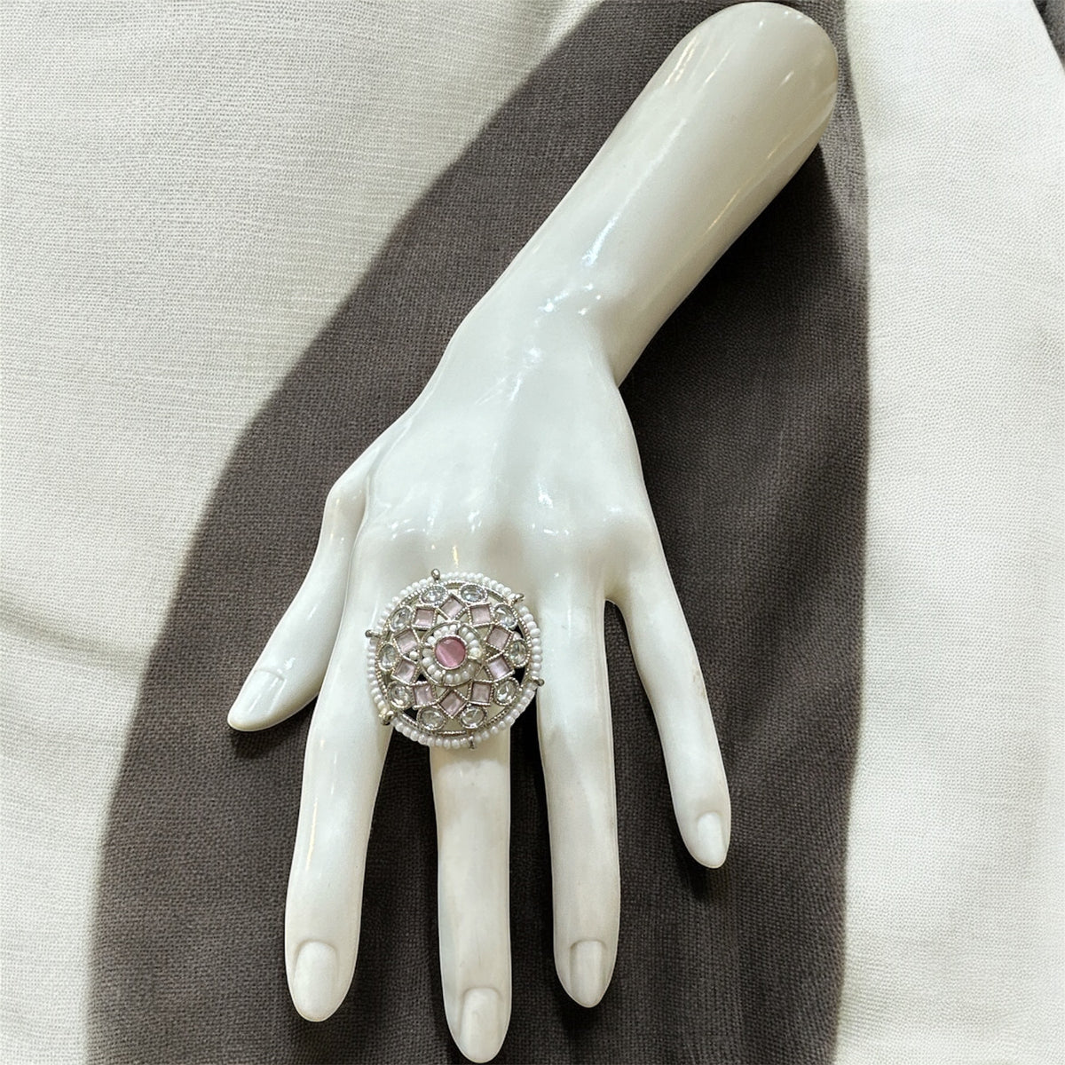 PA720 Silver with Pink Polki Stones Ring