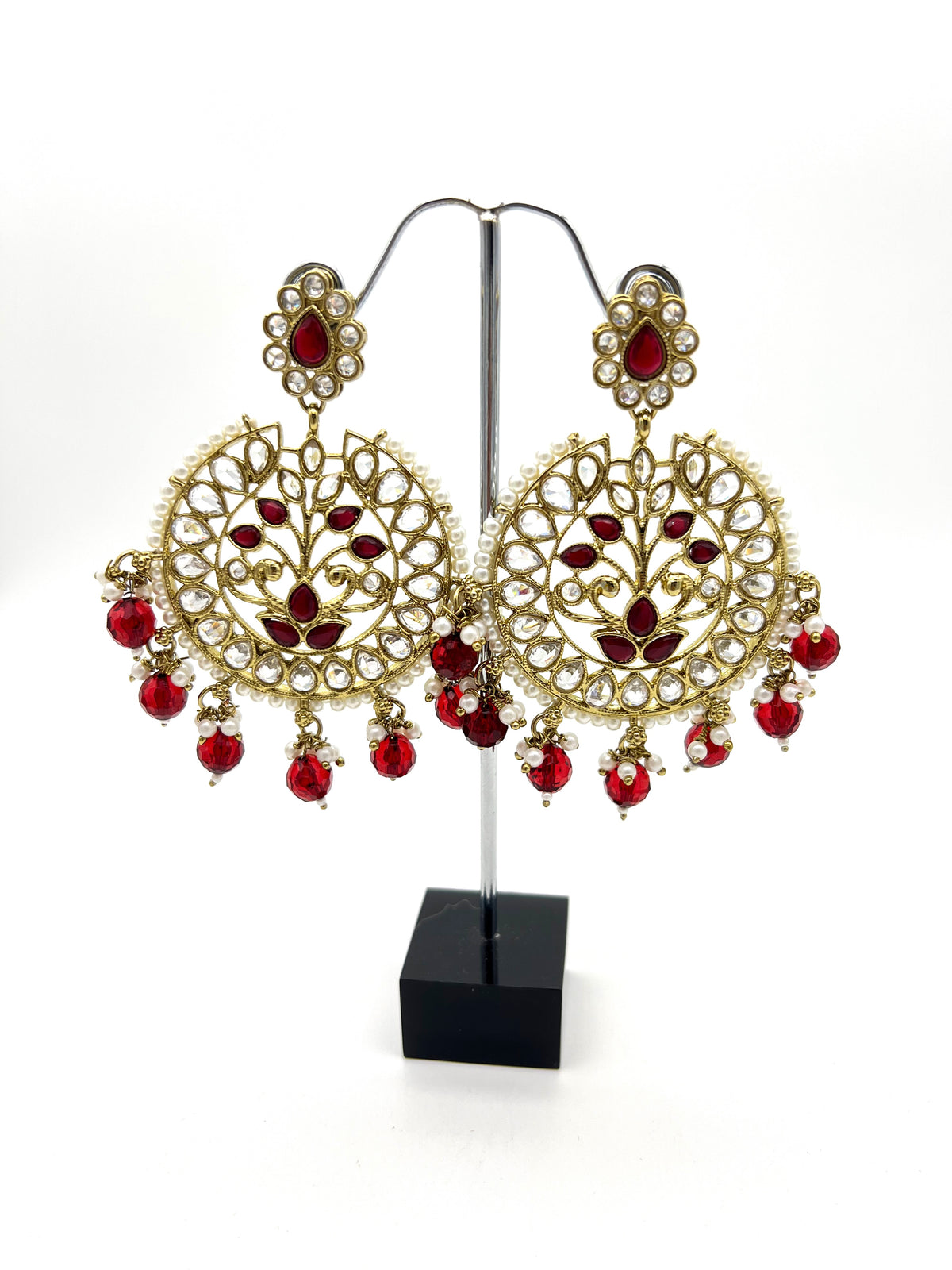 Kundan earrings- maroon  image 0