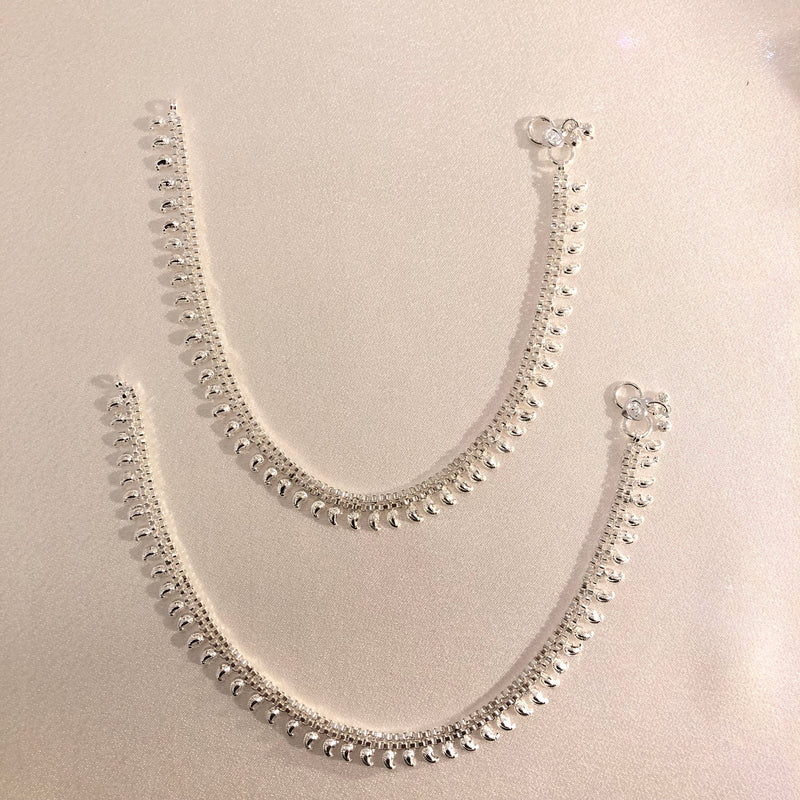 Silver thin anklets paisley shape image 0