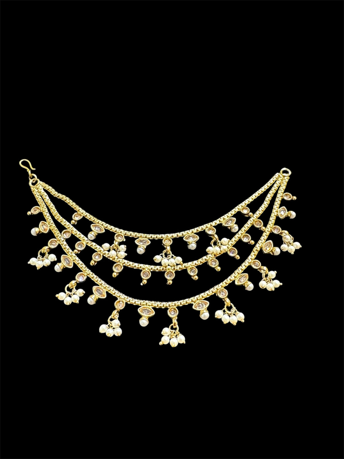 PA052 Three Line Antique Gold Sahara with Full Gold Polki Stones
