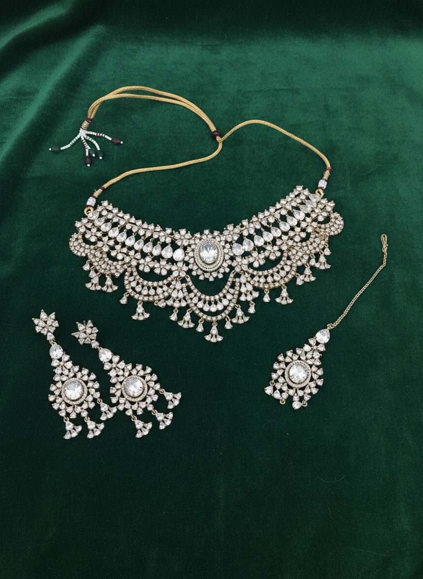 AM300 Gold and White necklace set American diamond