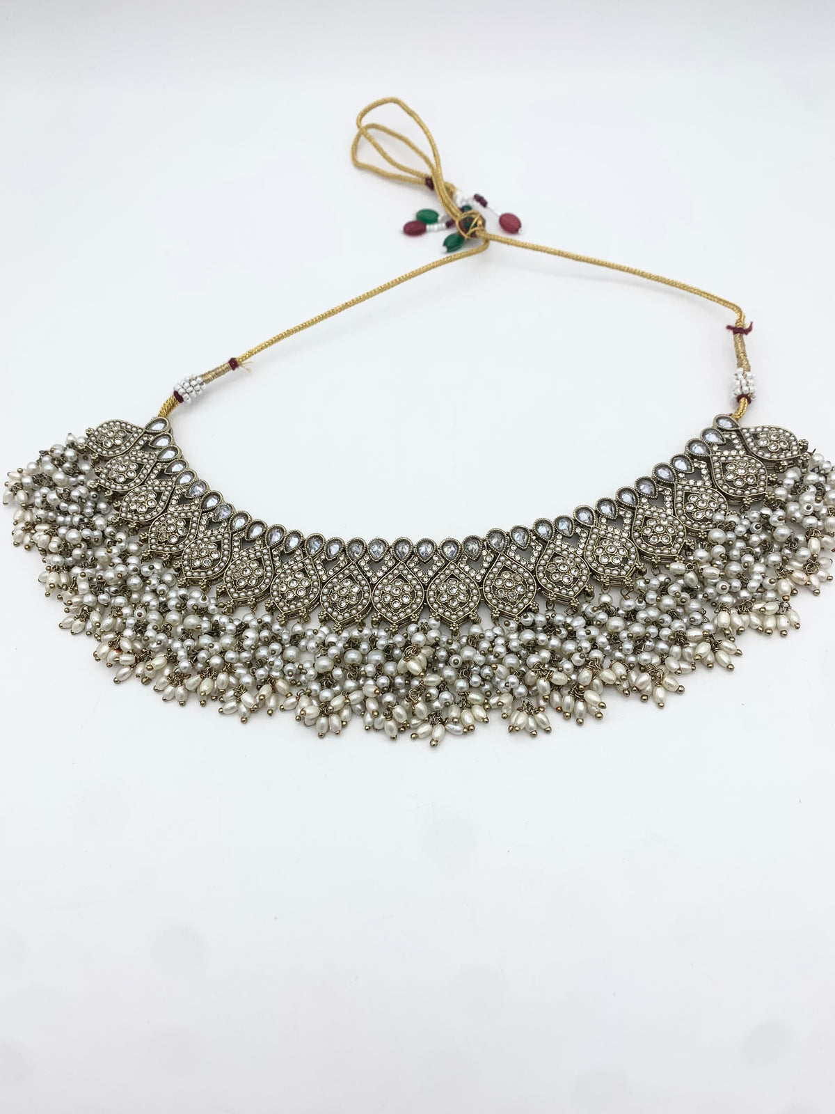 AM011 Gold and White necklace set Polki