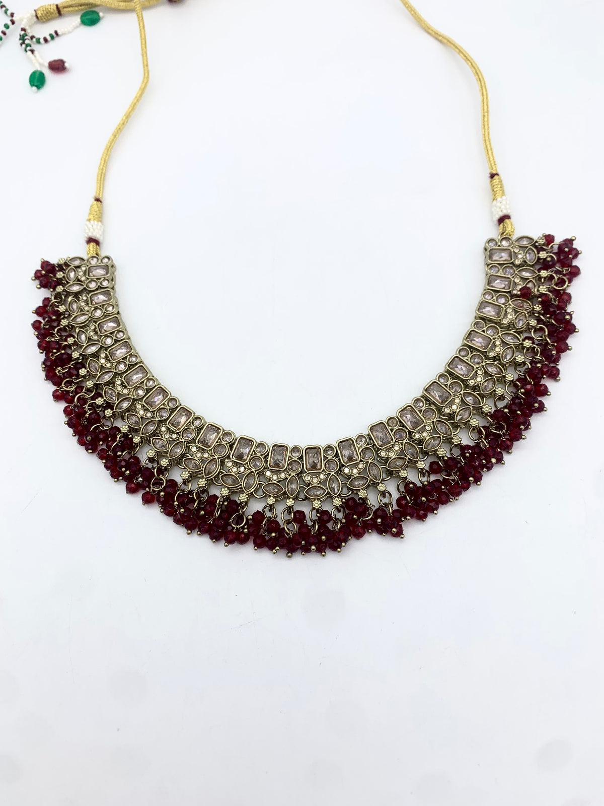 AM014 Gold and Maroon necklace set Polki