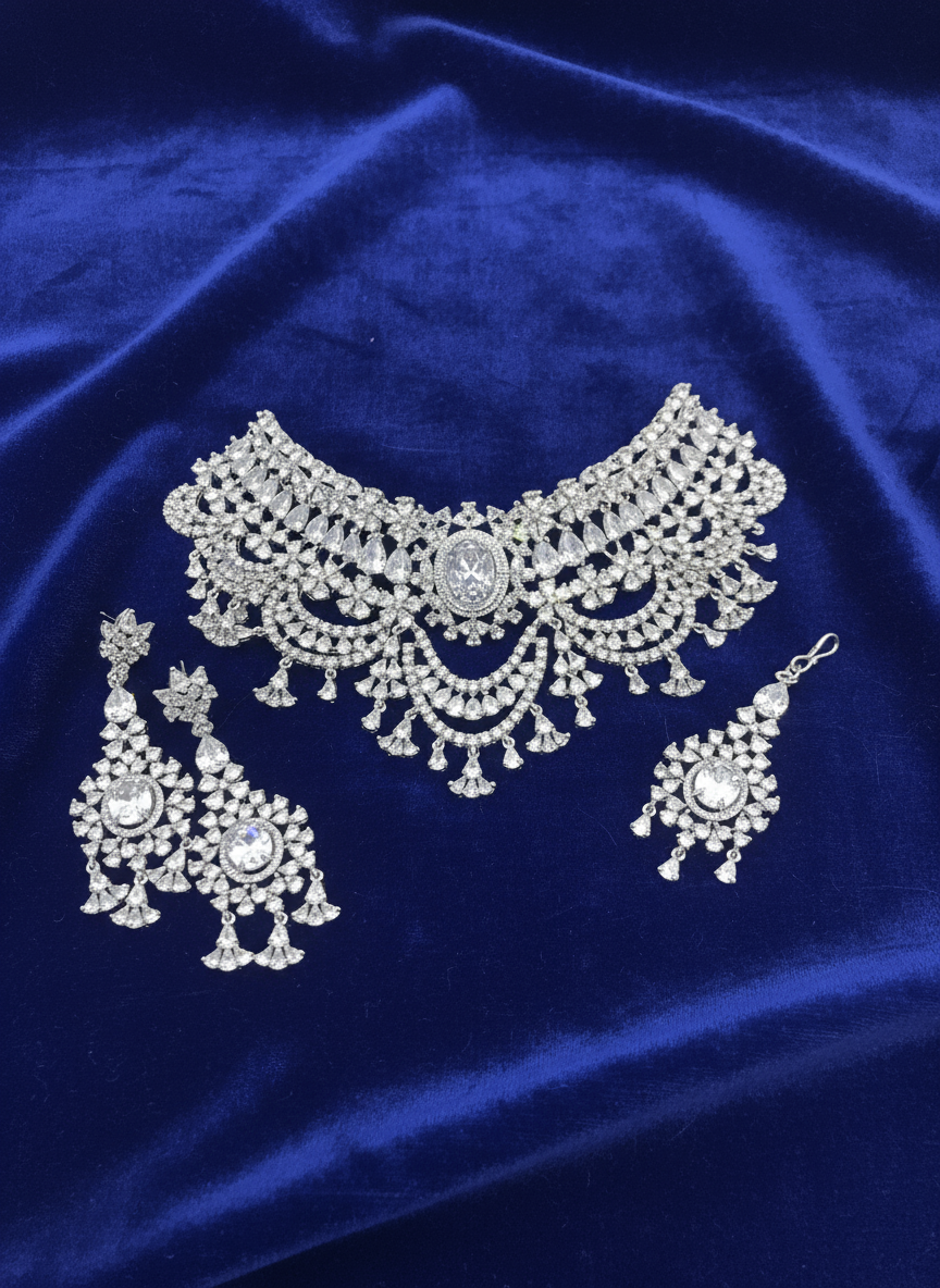 AM300 Silver Necklace set American diamond