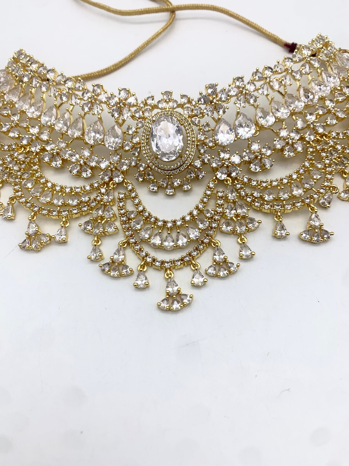 AM300 Yellow Gold necklace set American diamond