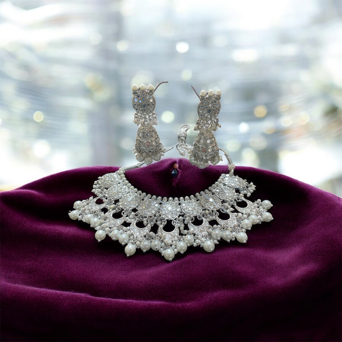 AN788 Silver Mirror Necklace Set