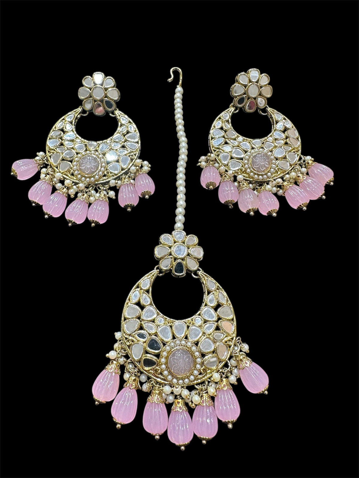 AN660 Pink Choker Set With Mirror Stones