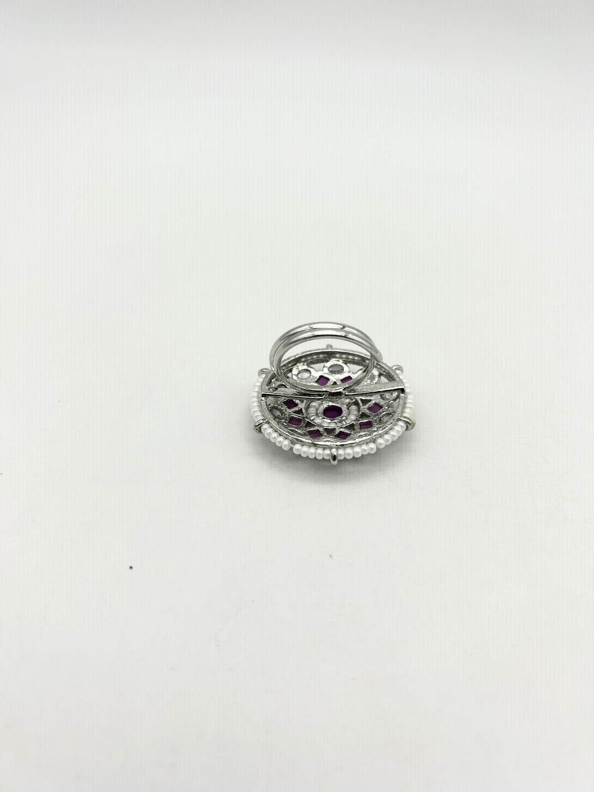 AM801 Silver and Pink adjustable ring polki