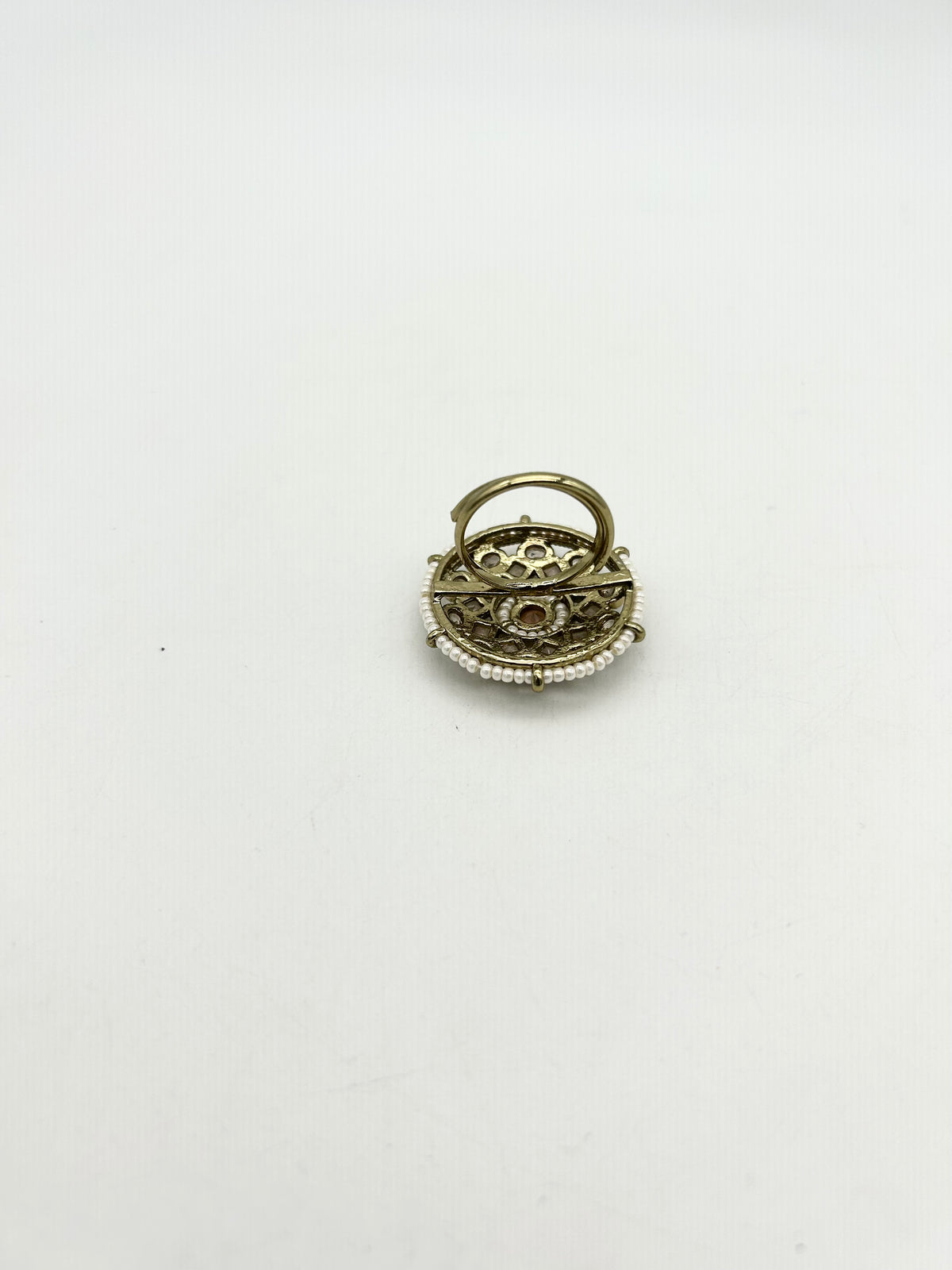 AM801 Gold and Peach adjustable ring polki