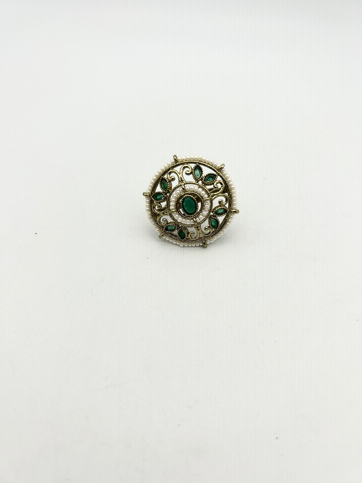 AM802 Gold and Green adjustable ring polki