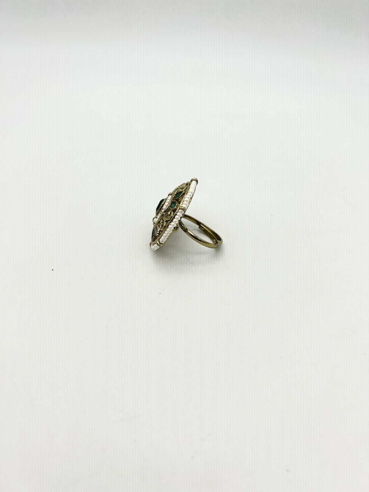 AM802 Gold and Green adjustable ring polki