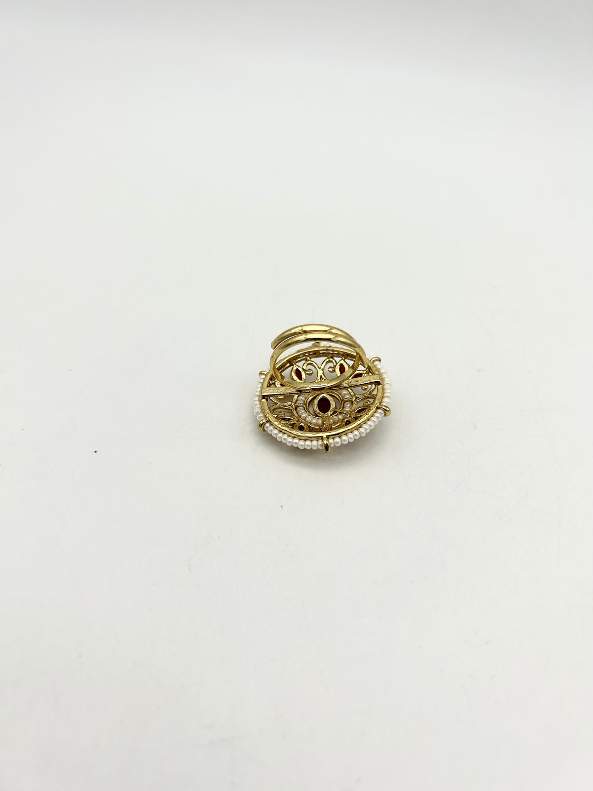 AM802 Gold and Maroon adjustable ring polki