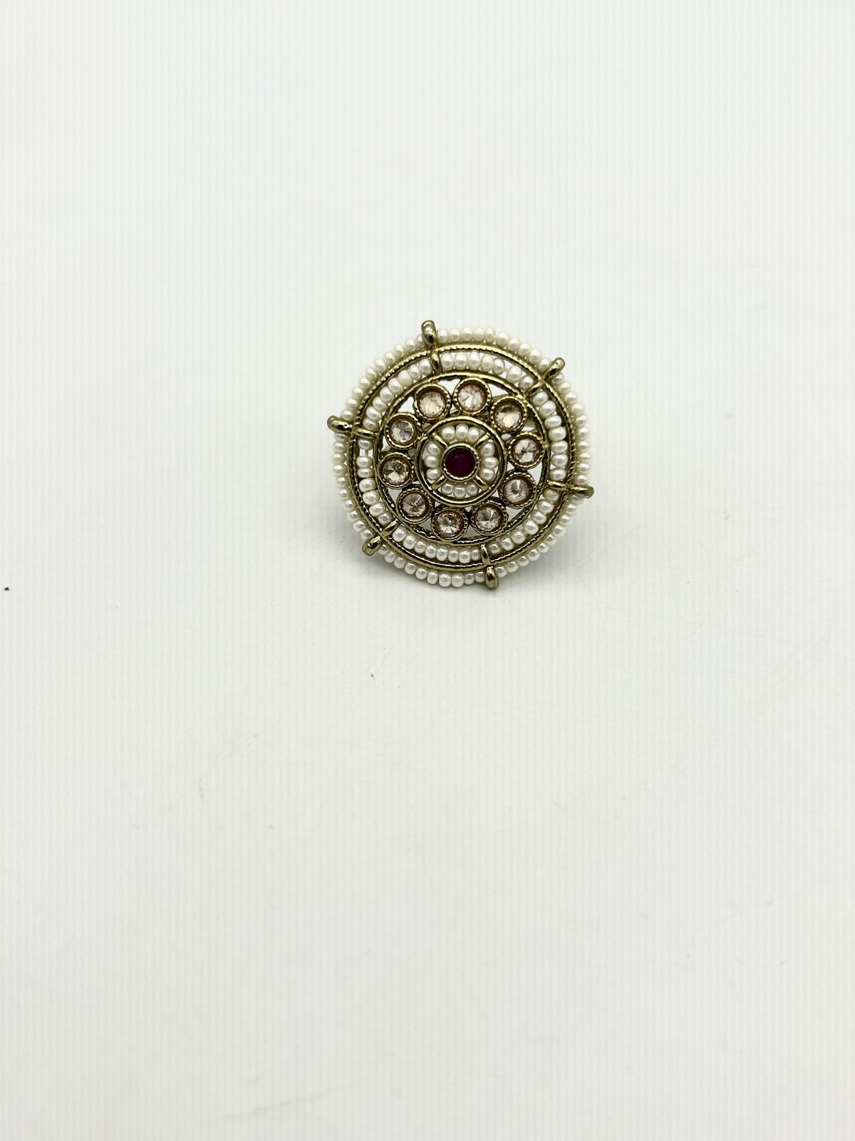 AM806 Gold and Pink adjustable ring polki