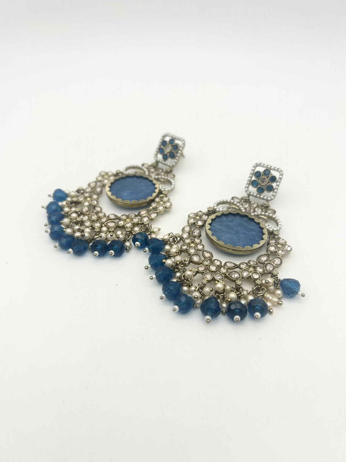 AM022 Gold and Blue Earring polki