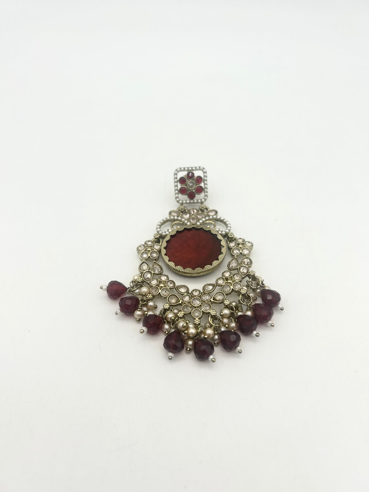 AM022 Gold and Maroon Earrings polki