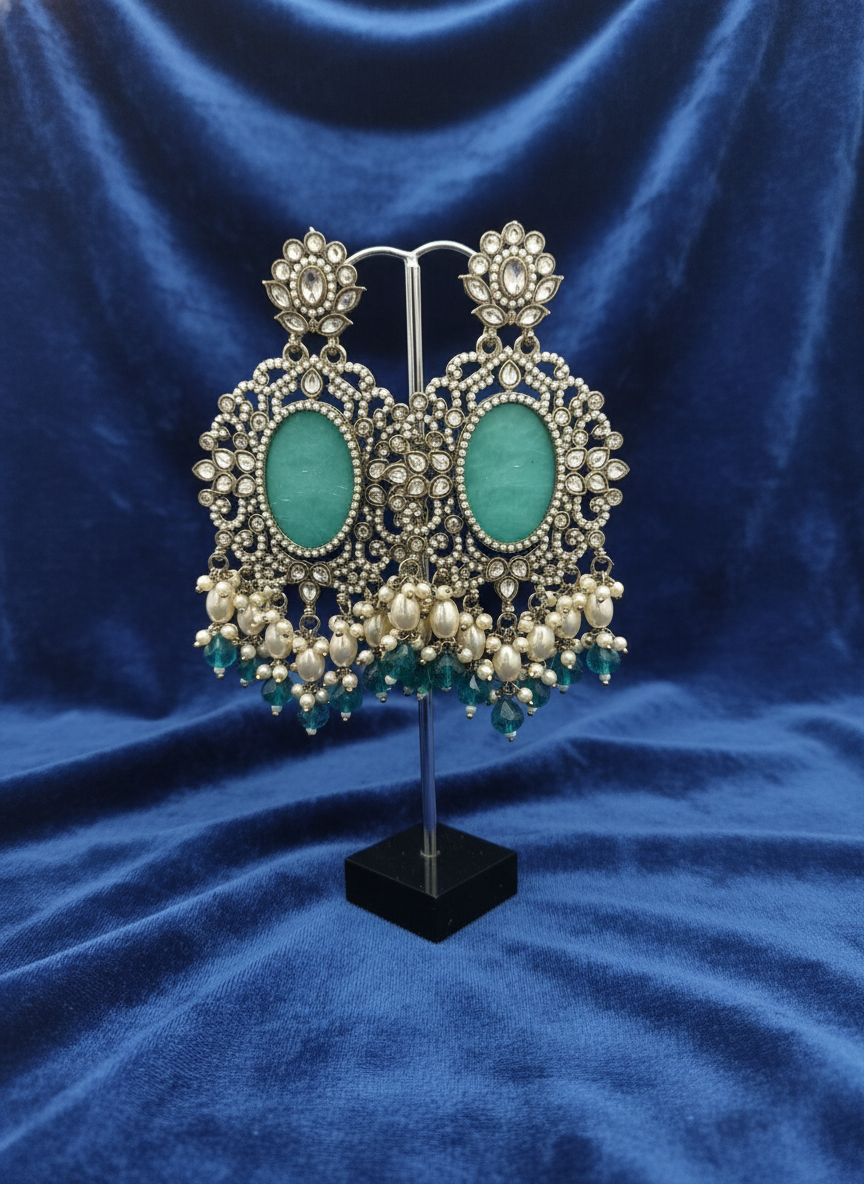 AM020 Gold and Teal earrings polki