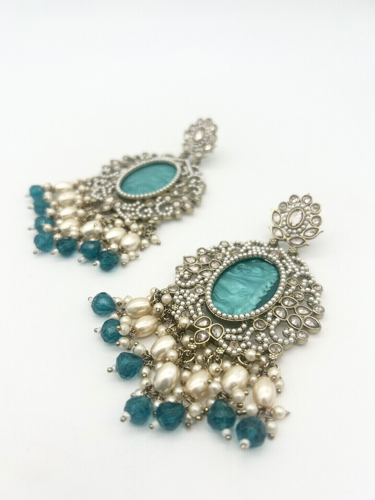 AM020 Gold and Teal earrings polki