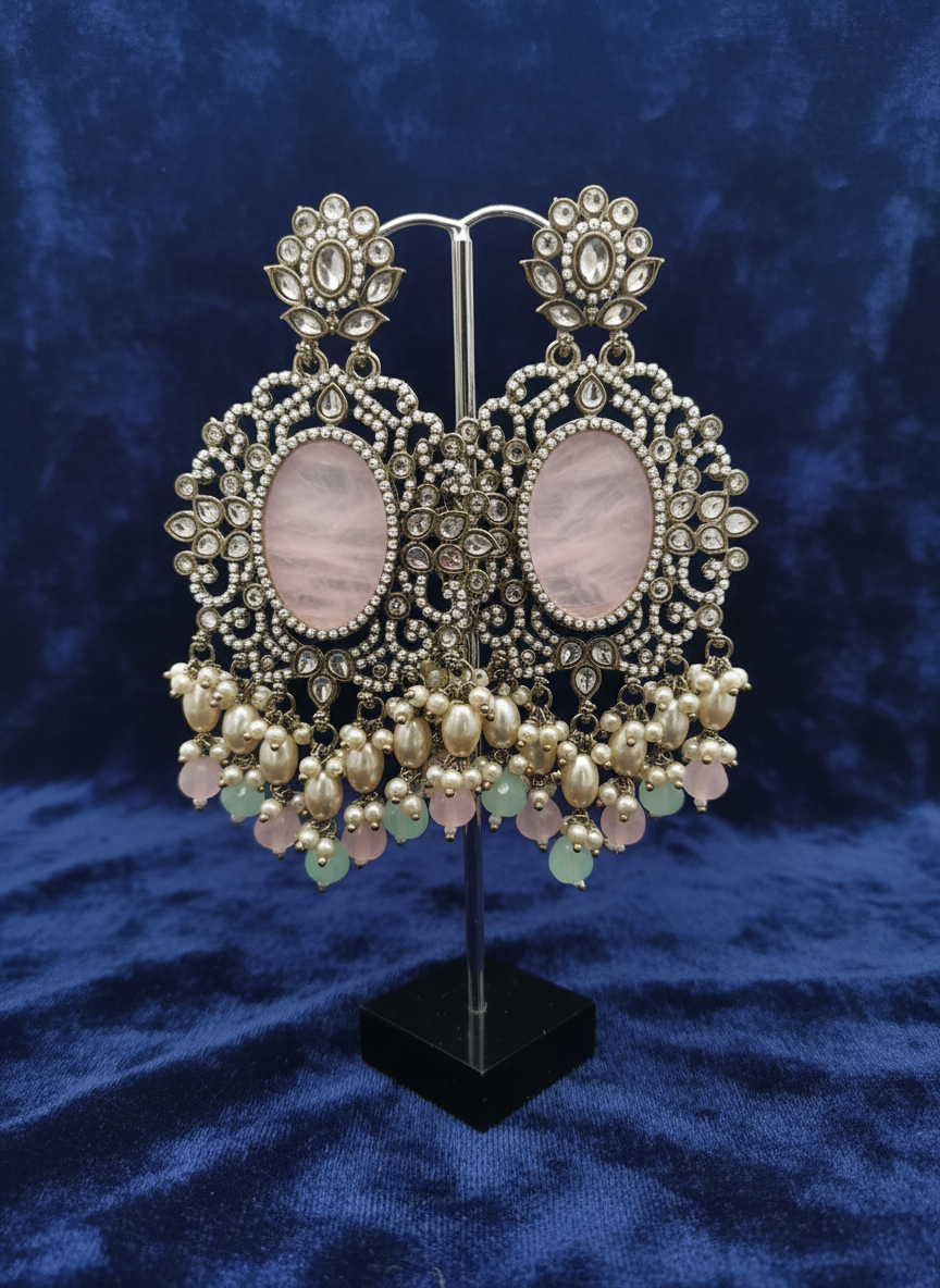 AM020 Gold, Mint and Pink earrings polki