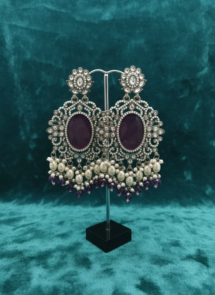 AM020 Gold and Purple Earrings polki