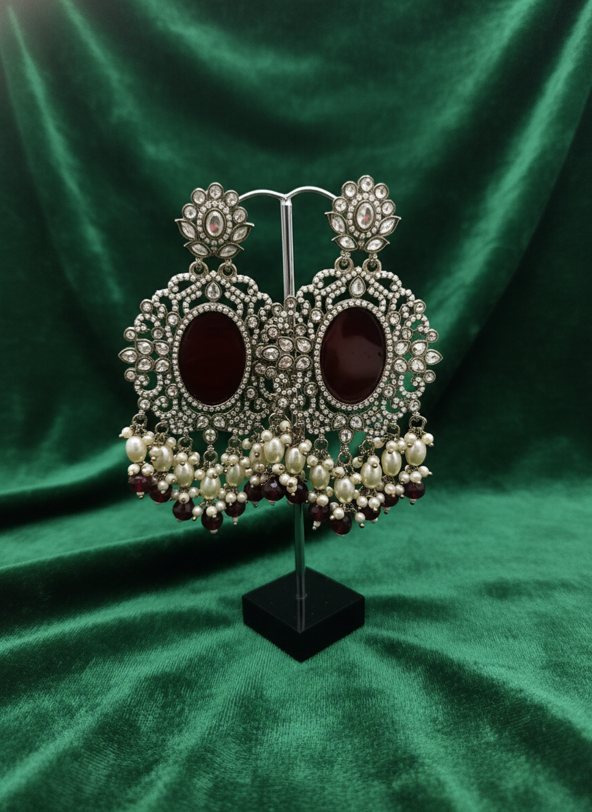 AM020 Gold and Maroon Earring Polki