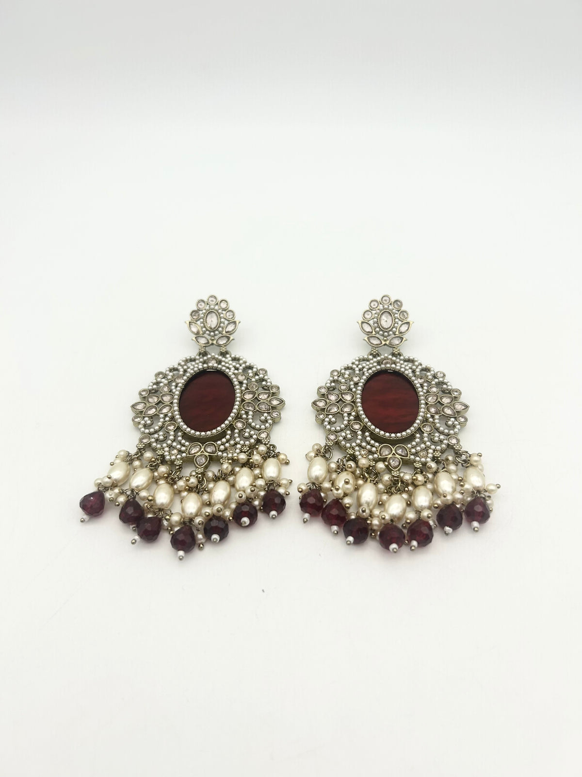 AM020 Gold and Maroon Earring Polki
