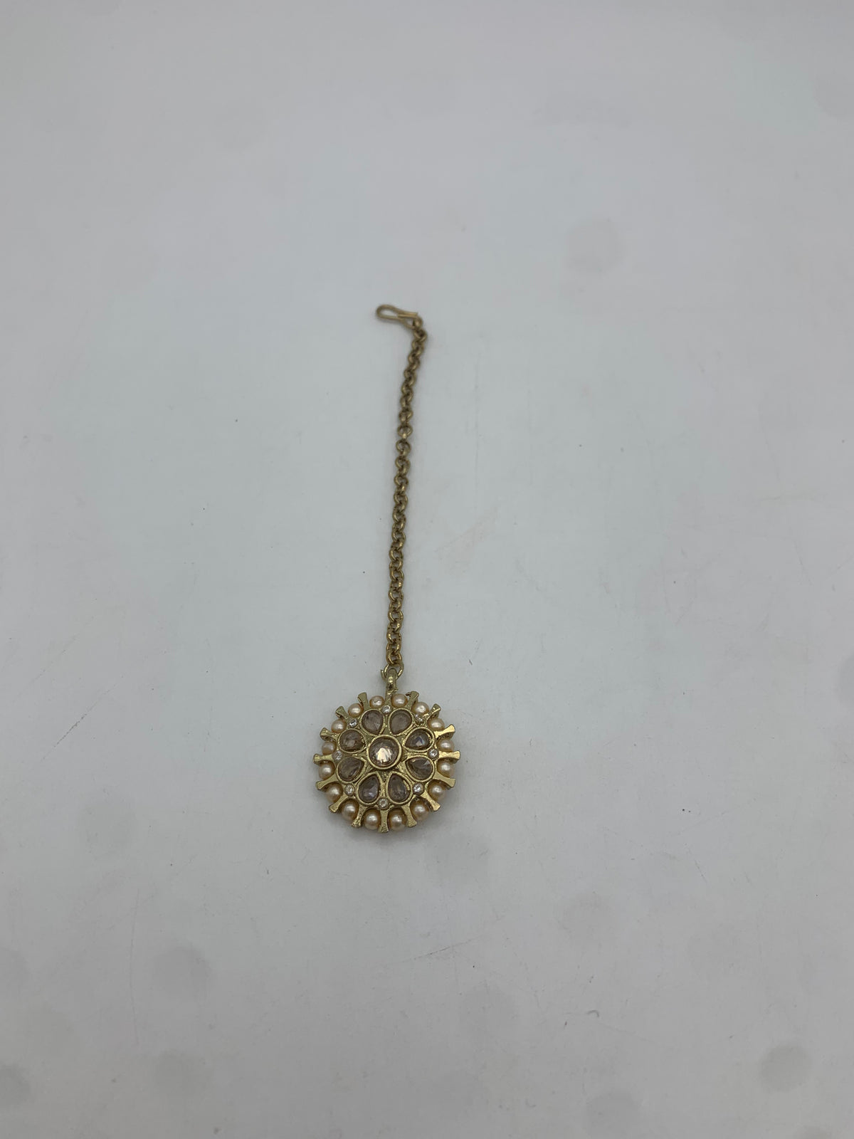 AM009 Full Gold/champagne pearl choker set with earrings and tikka