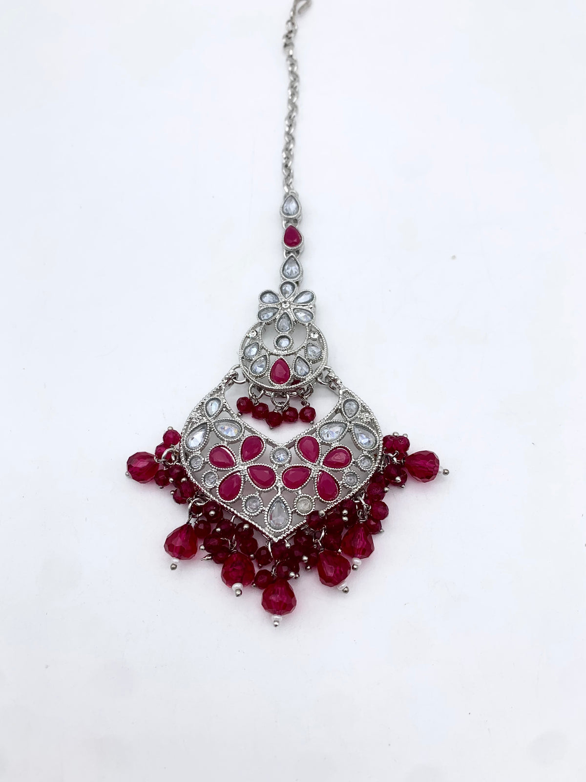 AM600 Silver and Pink Earring and Tikka set Polki