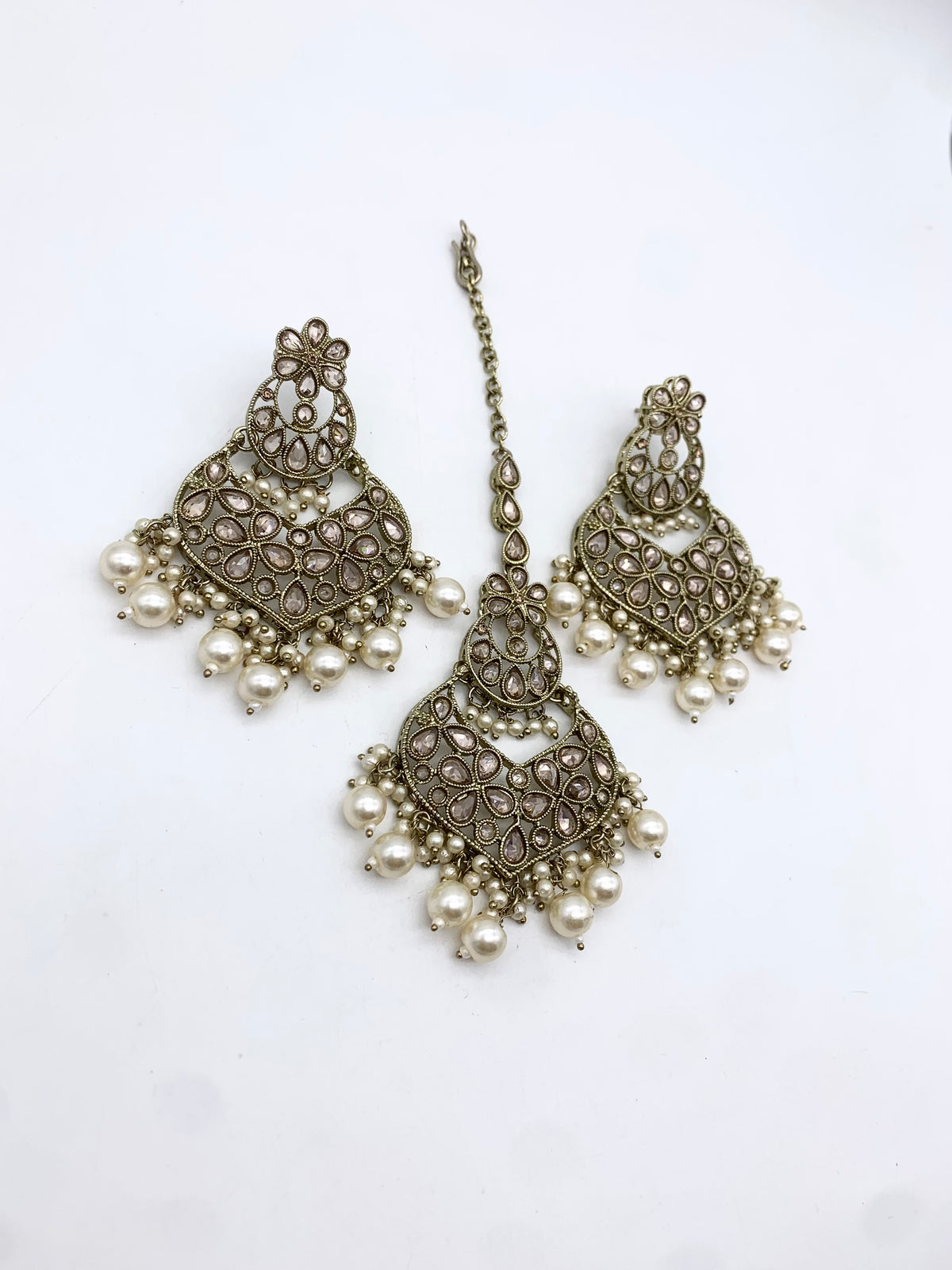 AM600 Gold and Pink Earrings and tikka set Polki