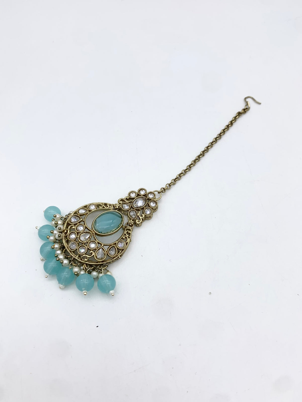 AM601 Gold and Blue earring and tikka set Polki