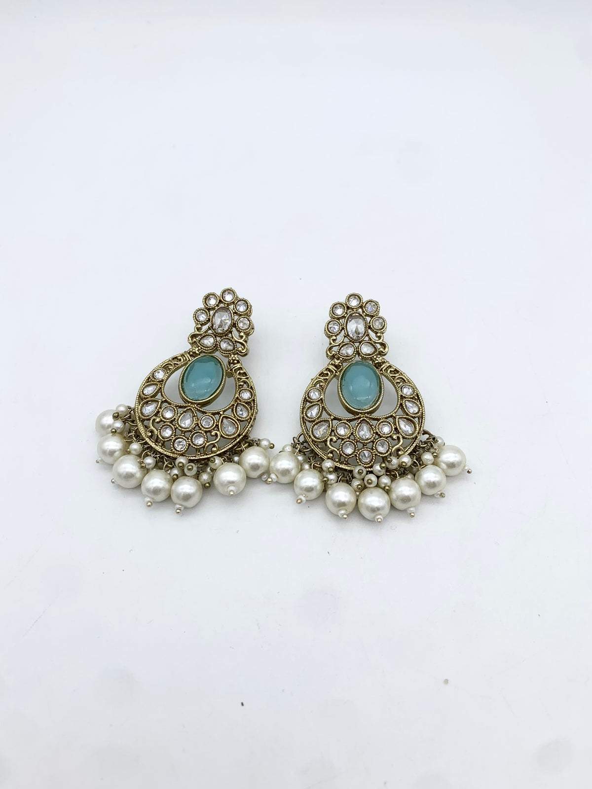 AM601 Gold and Blue earring and tikka set Polki