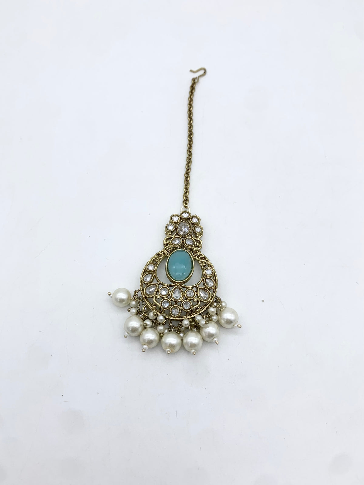 AM601 Gold and Blue earring and tikka set Polki