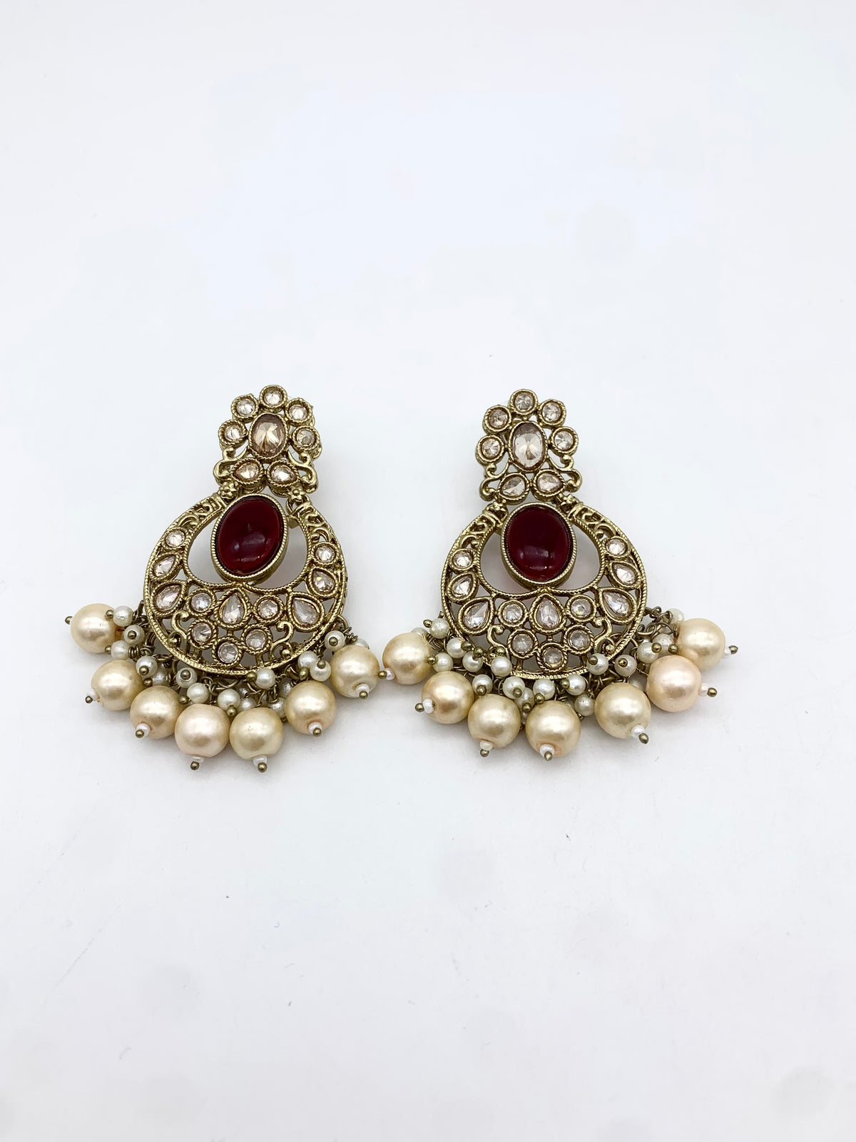 AM601 Gold and Maroon earring and tikka set Polki