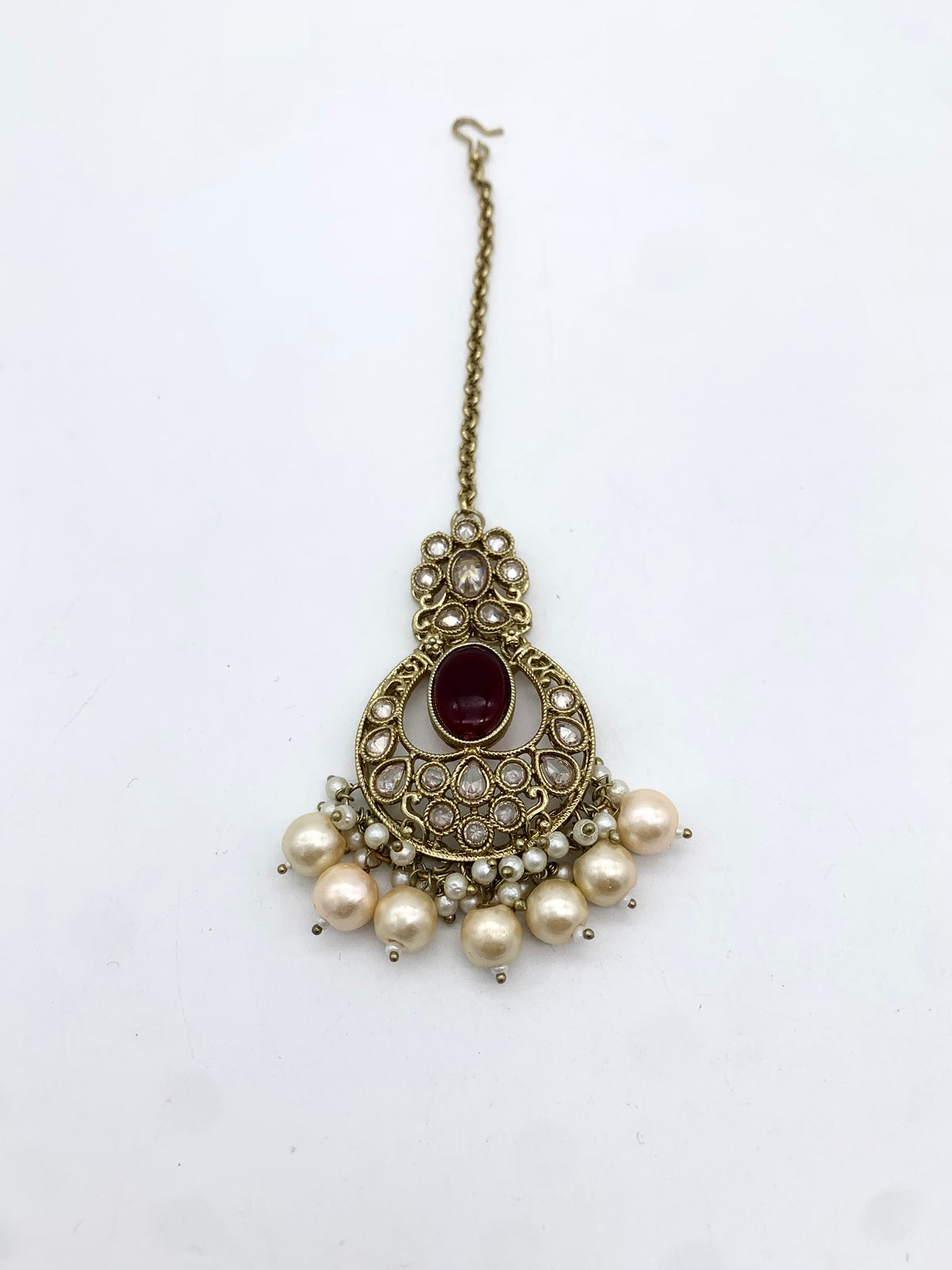 AM601 Gold and Maroon earring and tikka set Polki