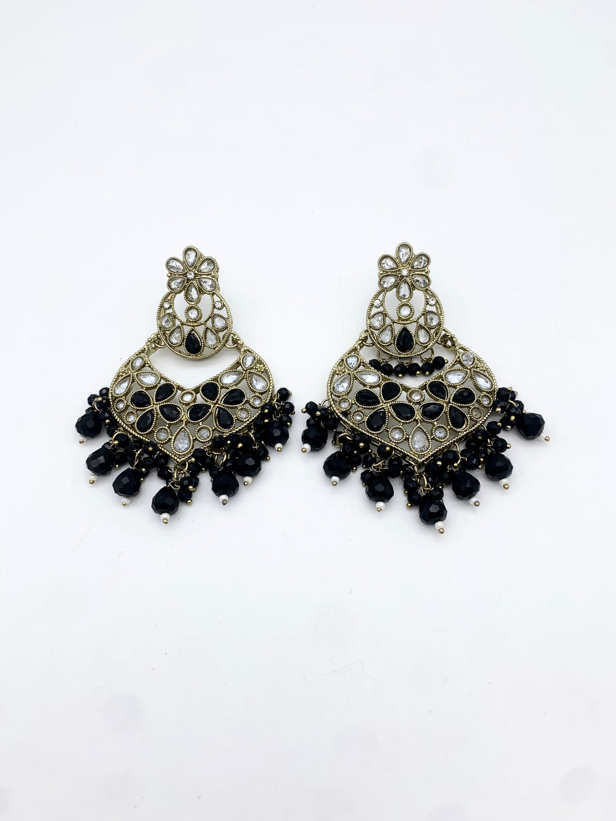 AM600 Gold and Black earring and tikka set Polki