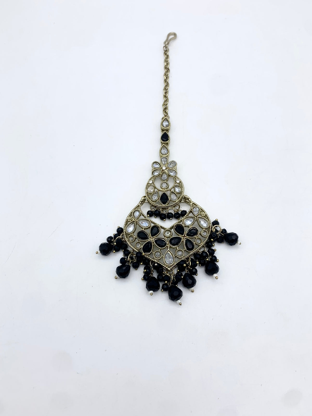 AM600 Gold and Black earring and tikka set Polki
