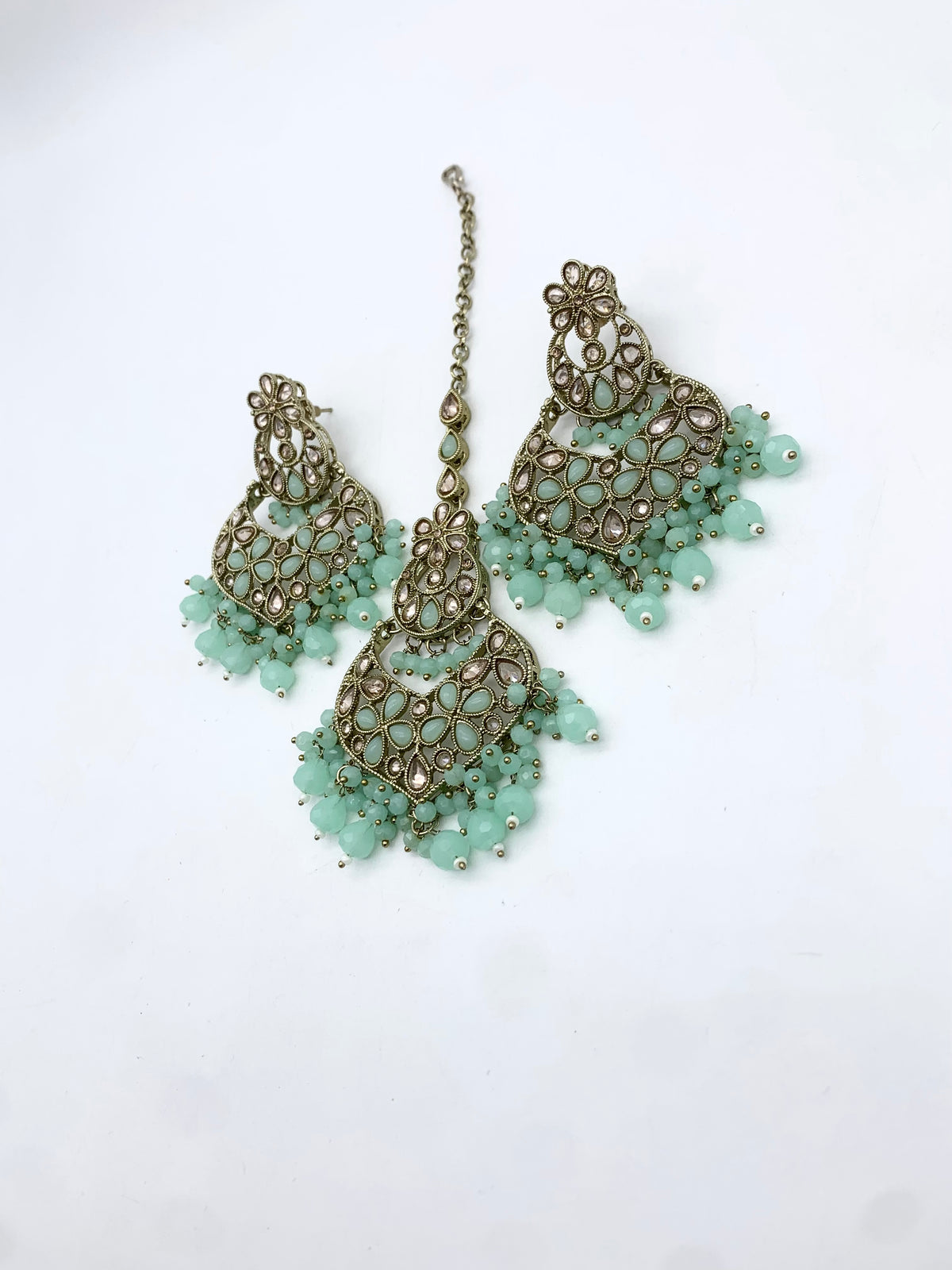 AM 600 Silver earring and tikka set polki