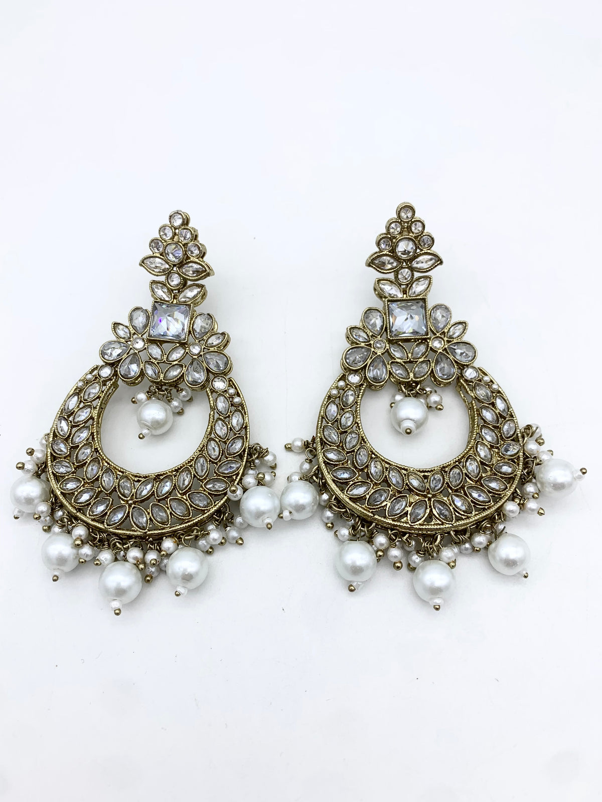 AM603 Gold and White earring and tikka set Polki