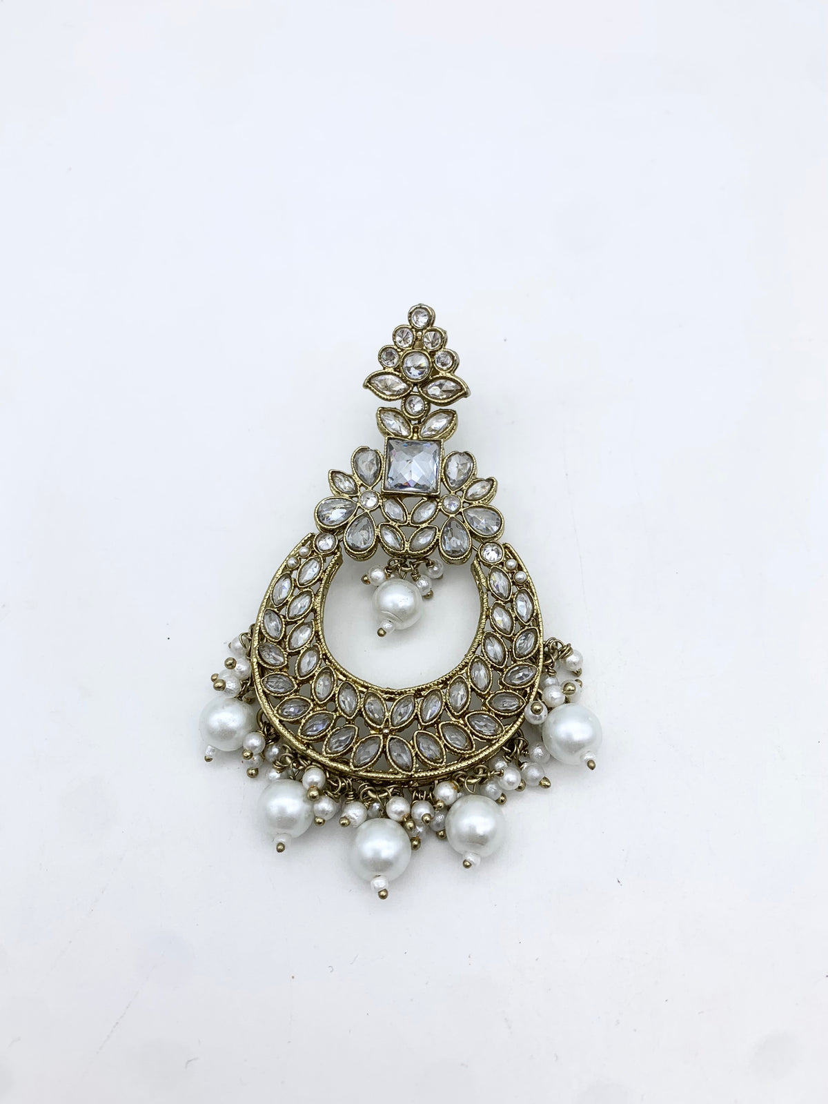 AM603 Gold and White earring and tikka set Polki