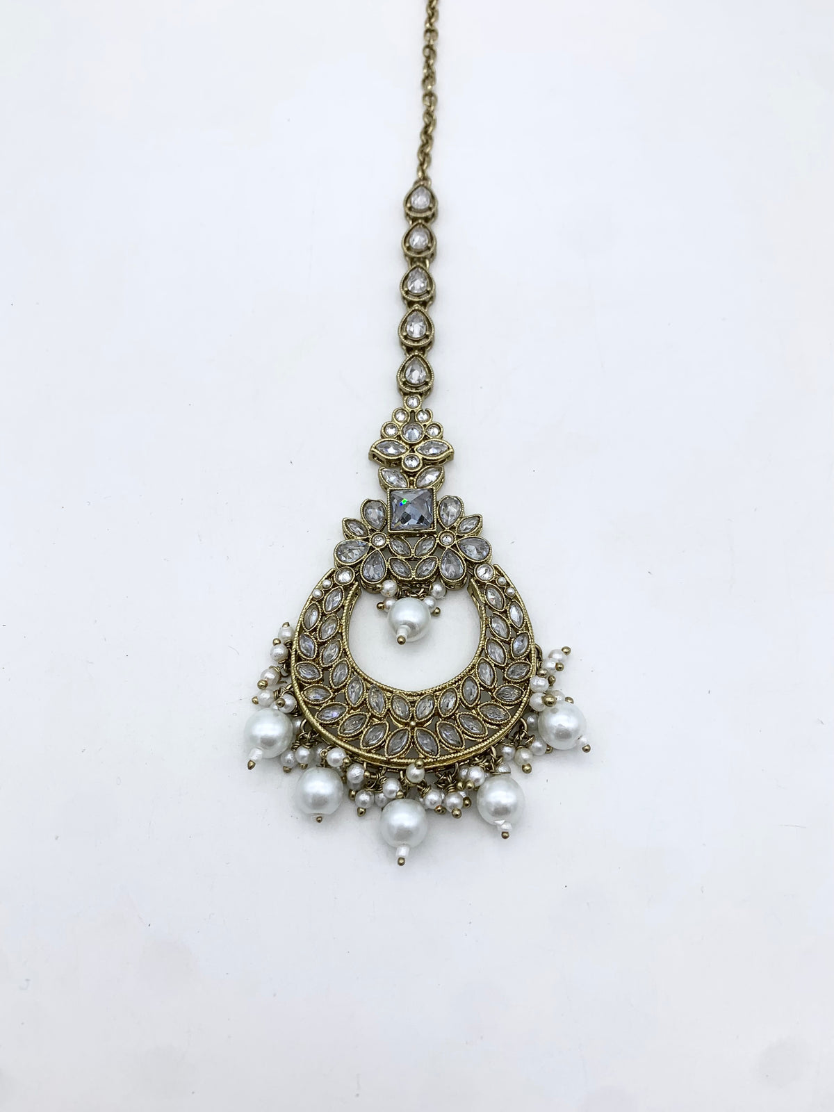 AM603 Gold and White earring and tikka set Polki