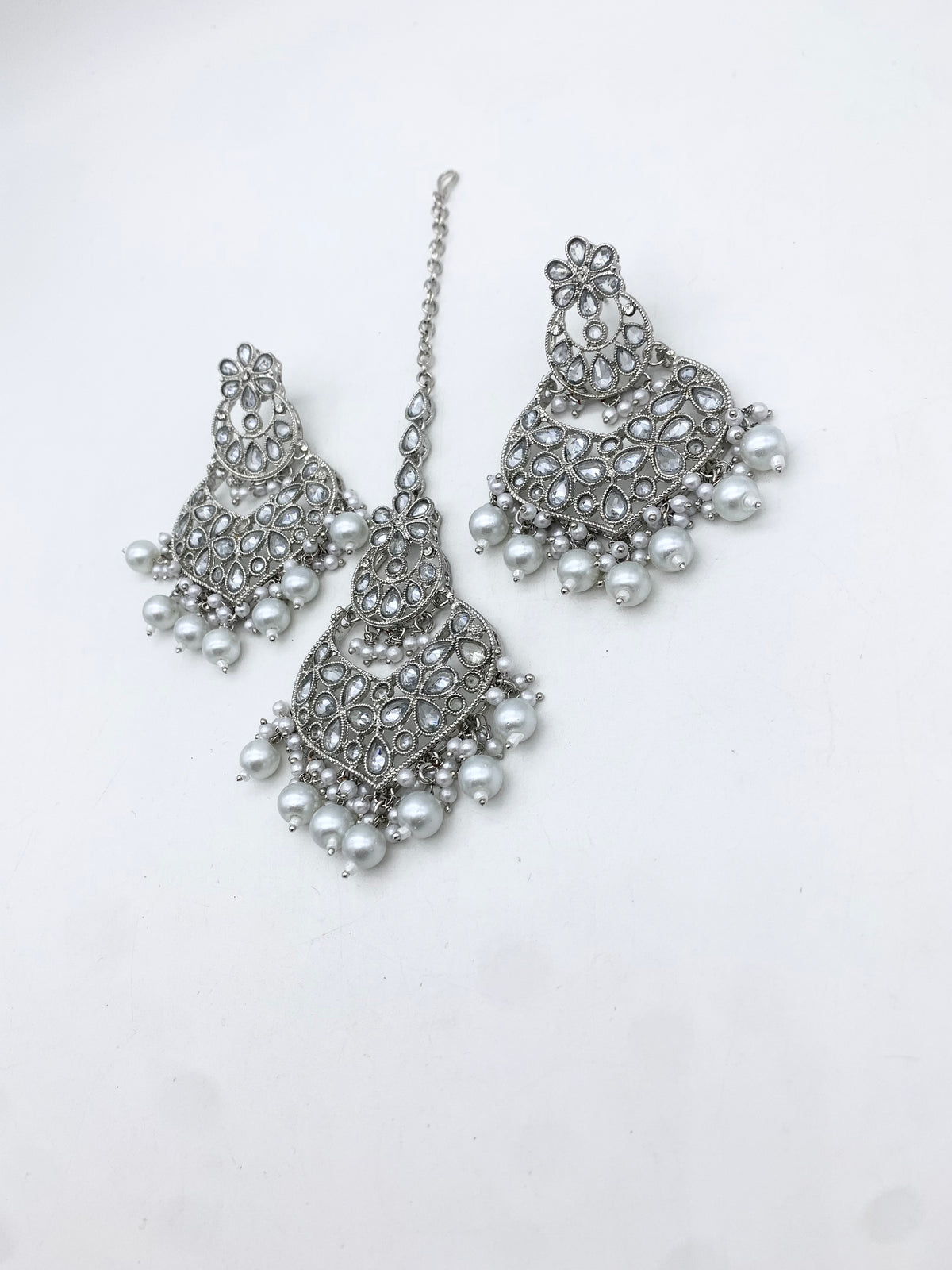 AM 600 Silver earring and tikka set polki