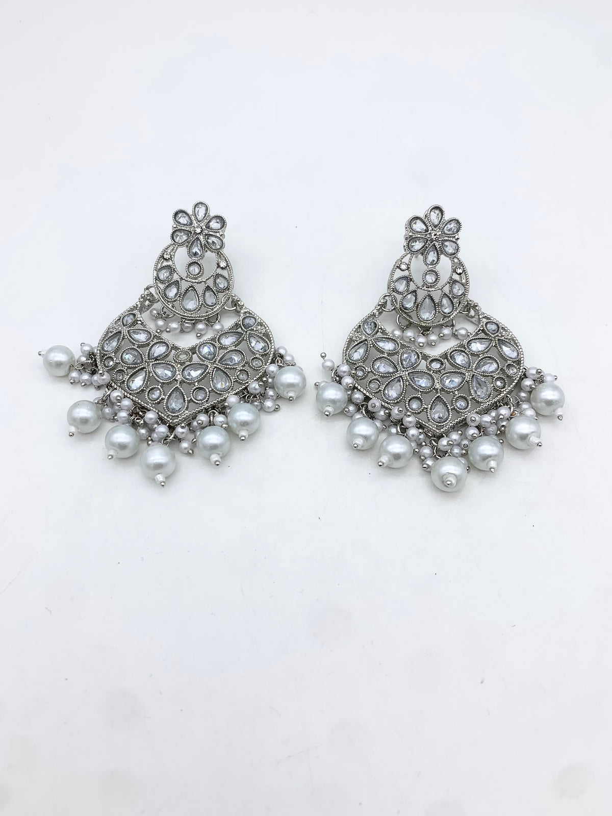AM 600 Silver earring and tikka set polki