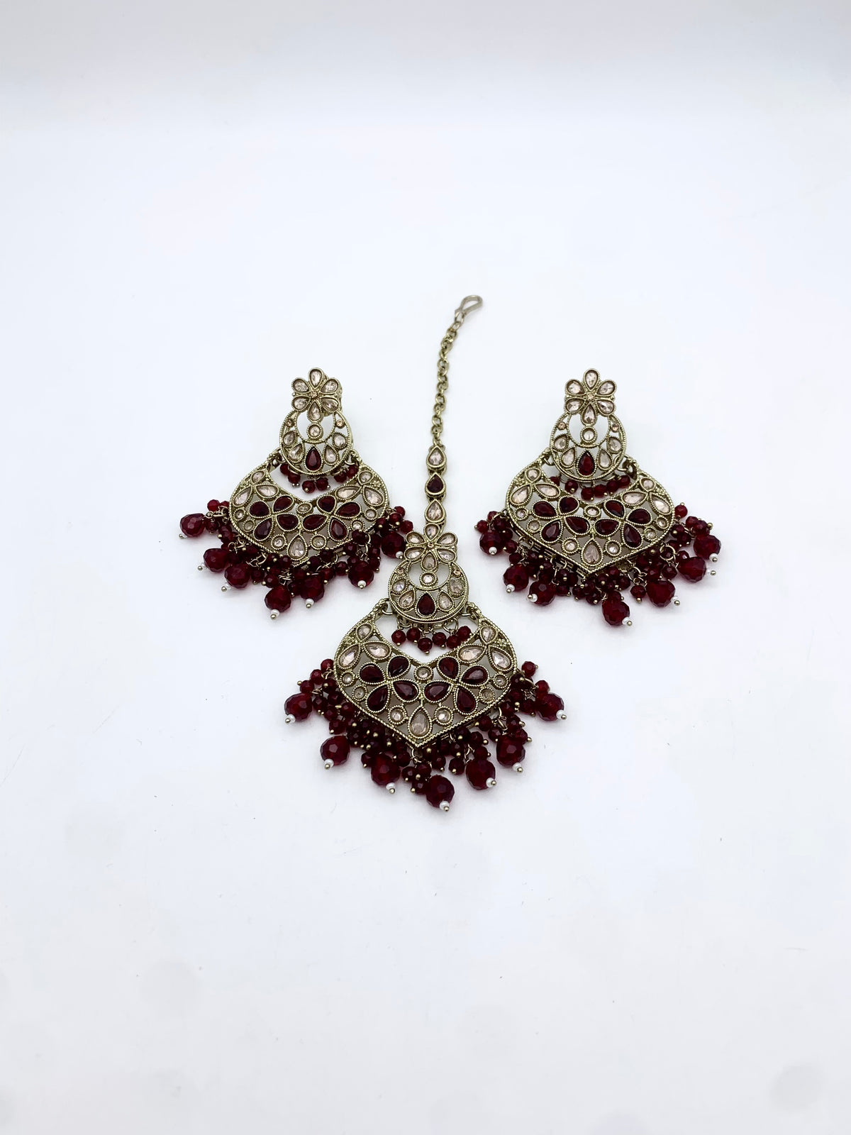 AM600 Gold and Maroon earrings and tikka set