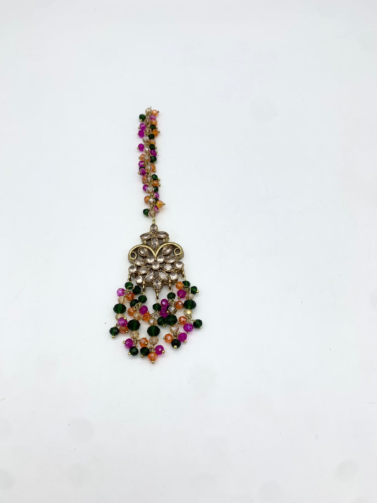 AM604 Gold and Multicolour earrings and tikka set Polki and crystal