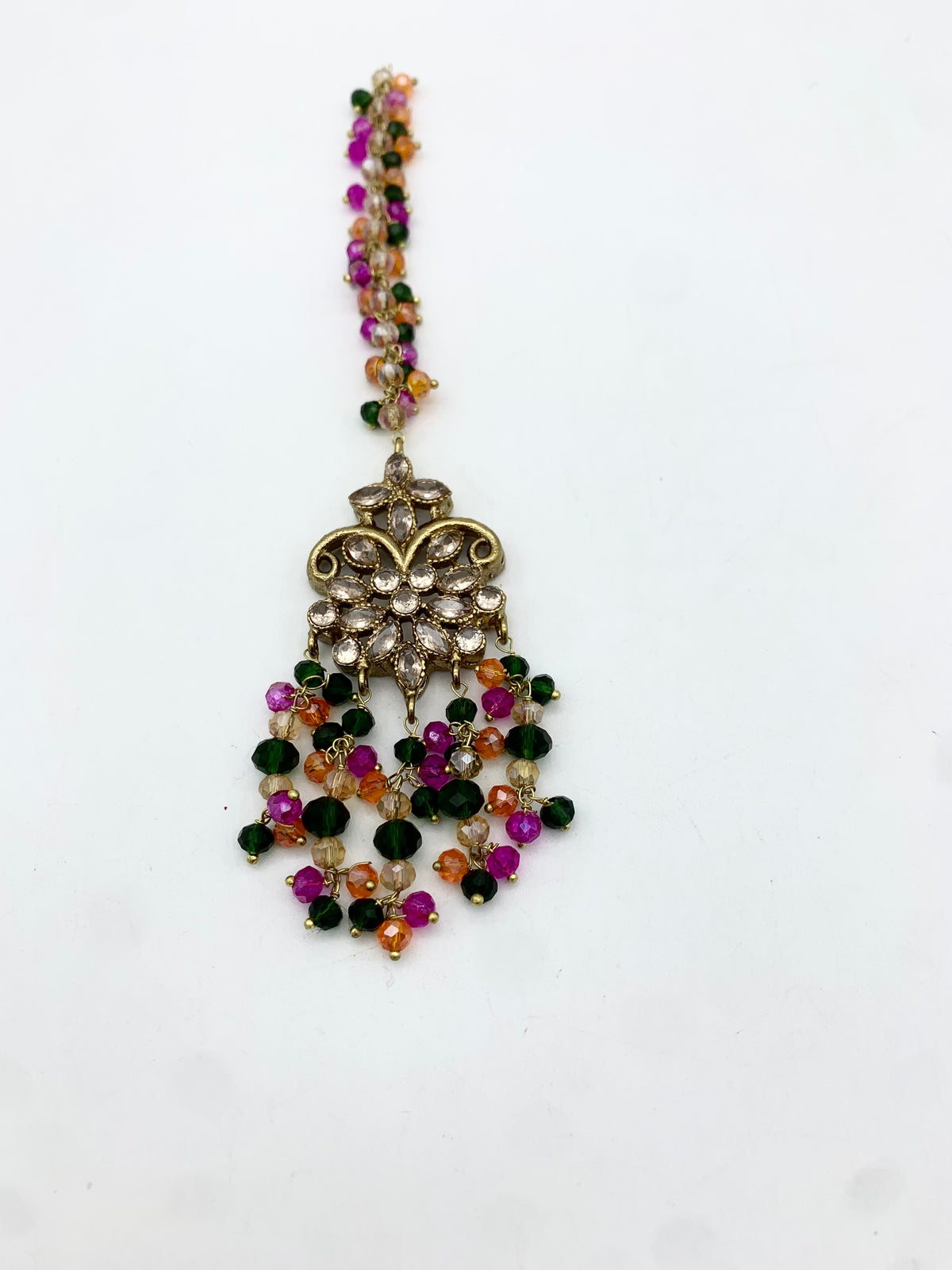 AM604 Gold and Multicolour earrings and tikka set Polki and crystal