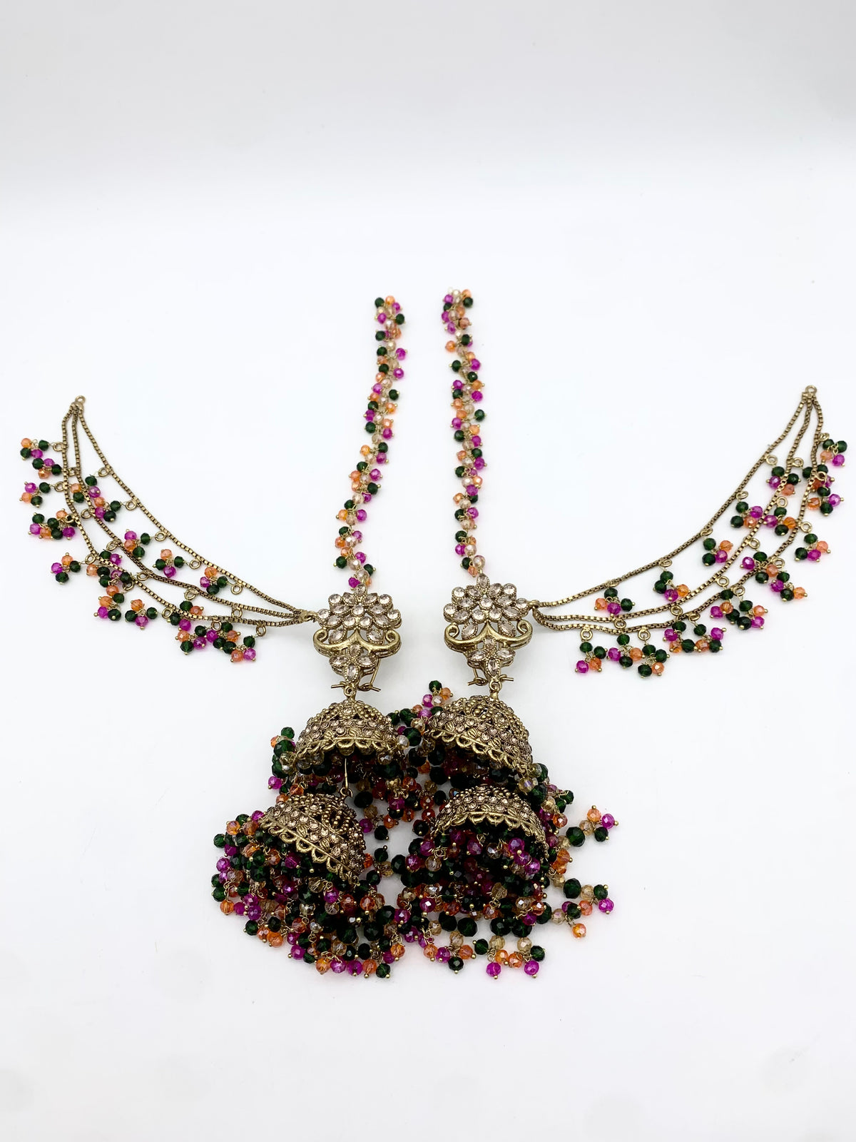AM604 Gold and Multicolour earrings and tikka set Polki and crystal