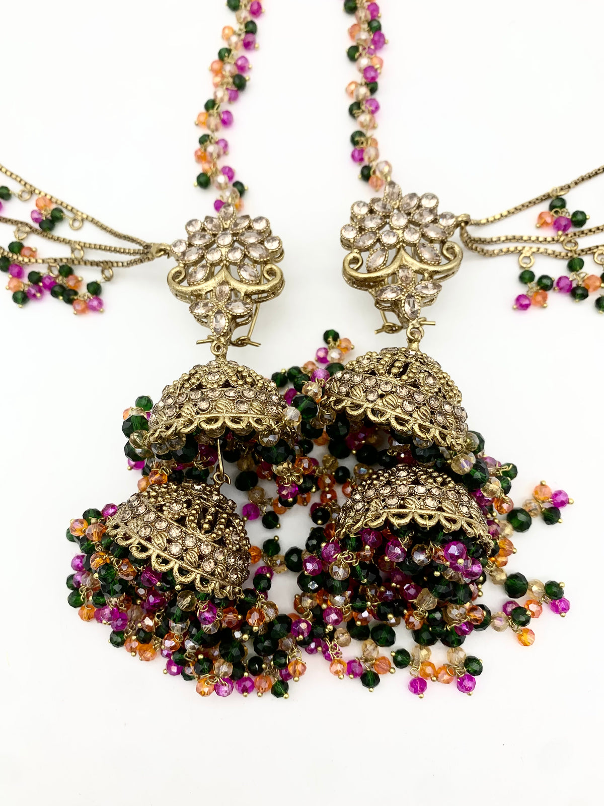 AM604 Gold and Multicolour earrings and tikka set Polki and crystal
