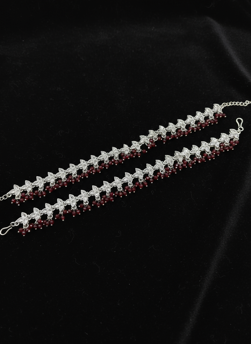 AM402 Silver and Red anklets polki