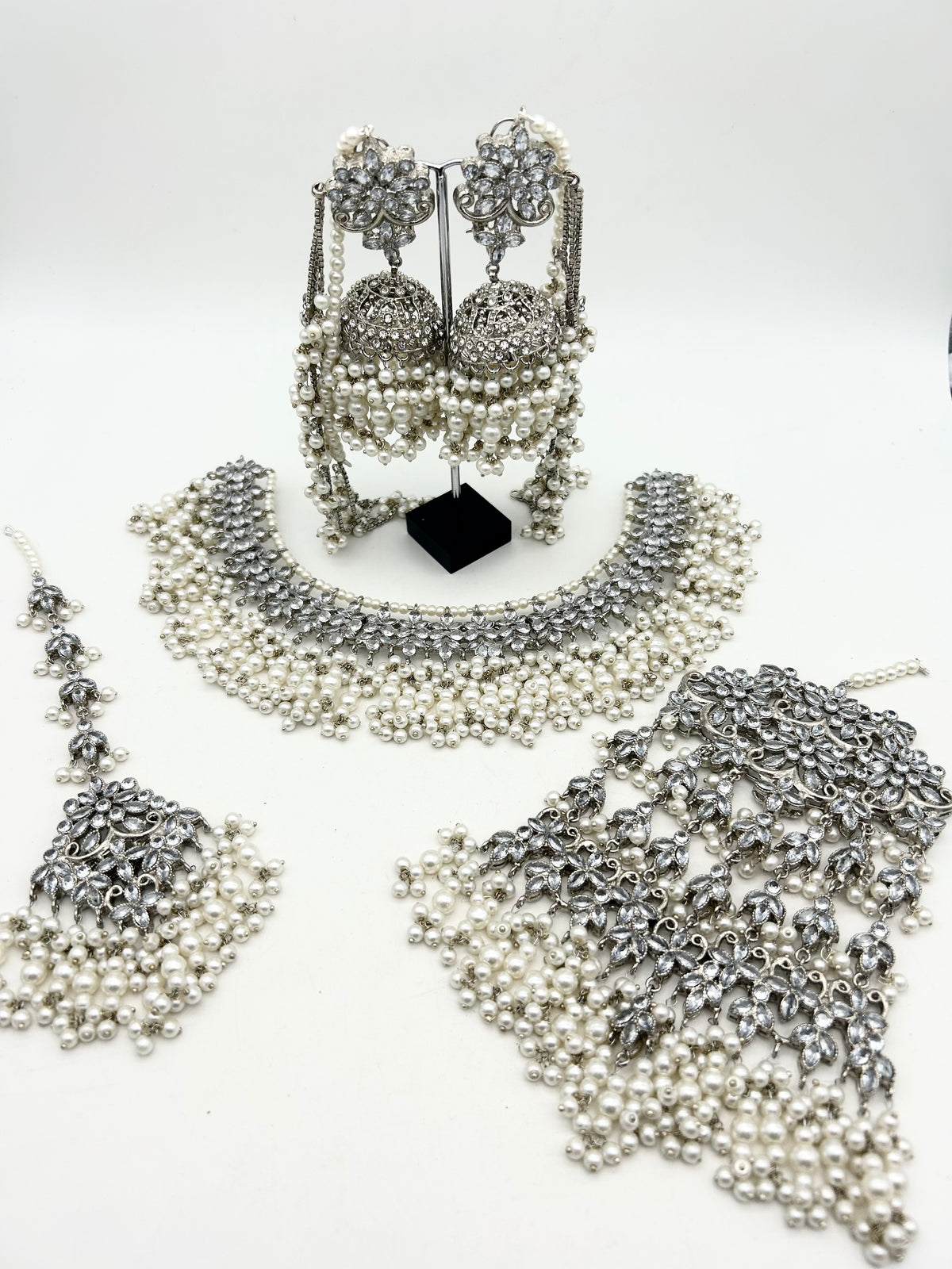 AM9025 Silver bridal necklace set Polki
