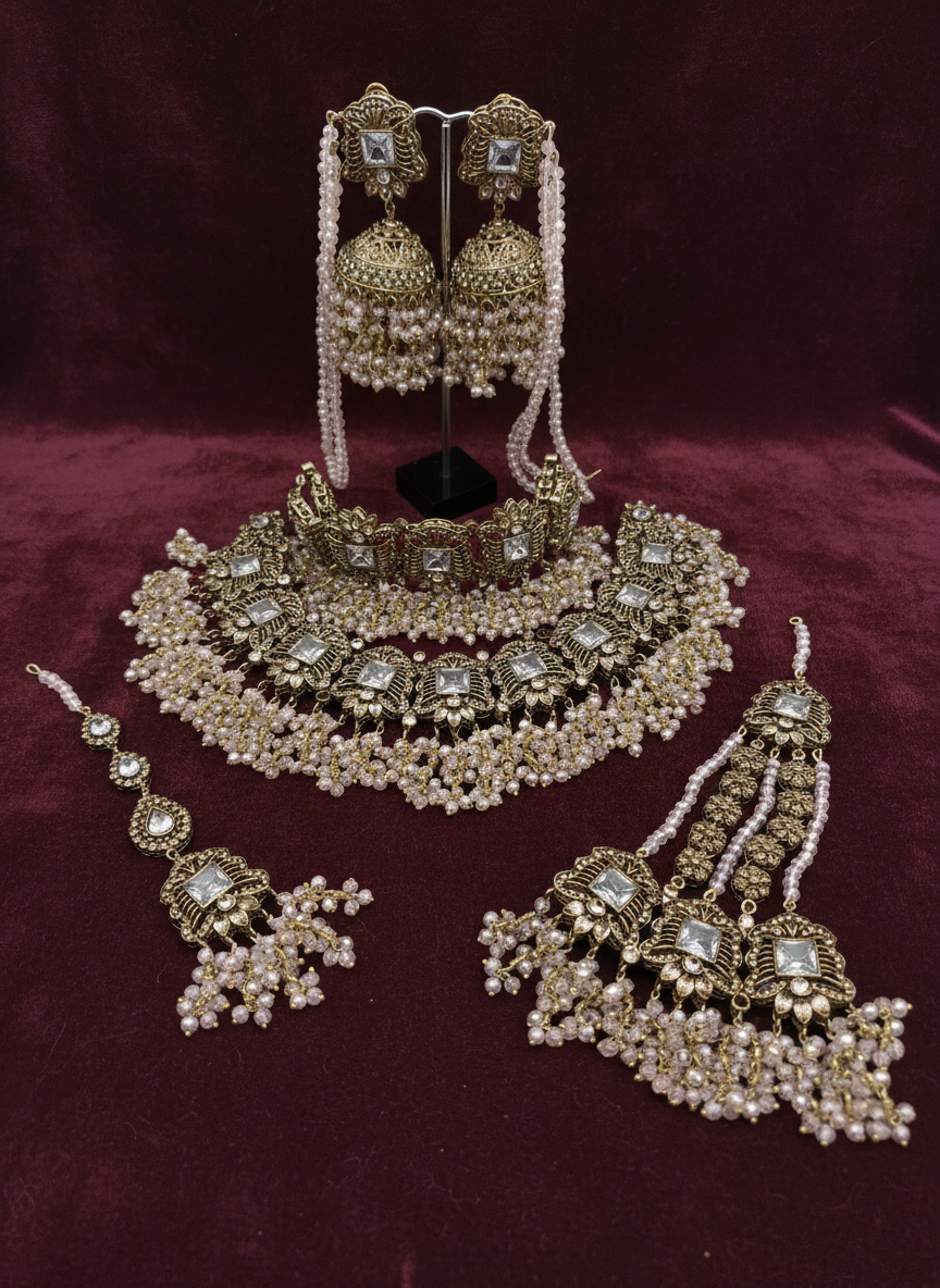 AM300 Gold and Pink Bridal Necklace and choker polki